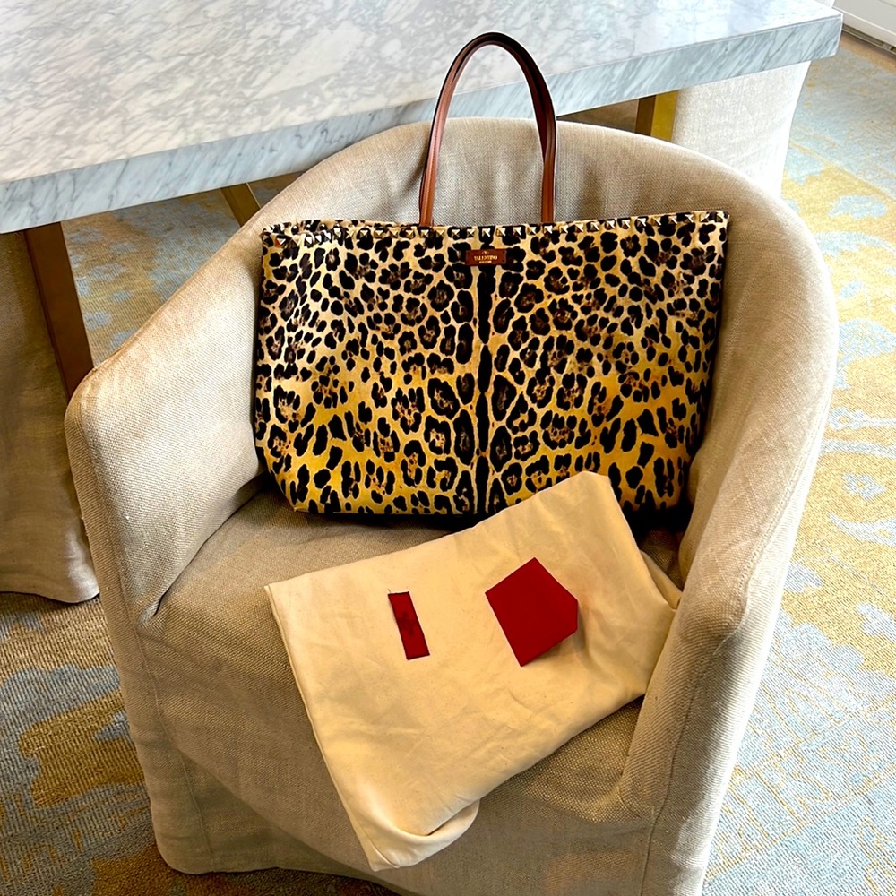 Valentino Leopard Canvas Tote
